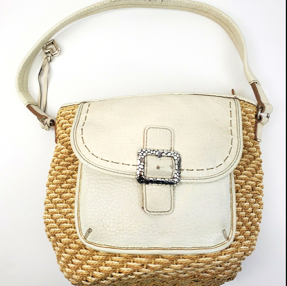 Brighton bag. Straw and white leather